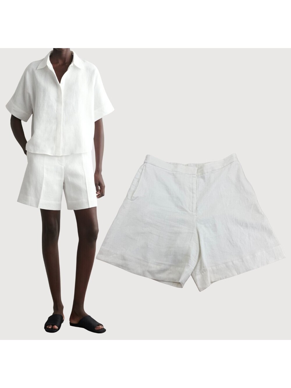 COS Tailored 100% Linen Shorts White EUR 44 L